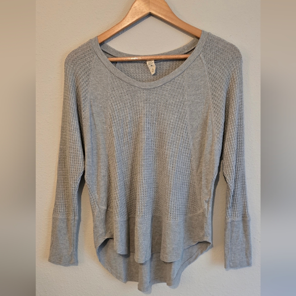 Lazy Sundays Soft Gray Waffle Knit Long Sleeve Top